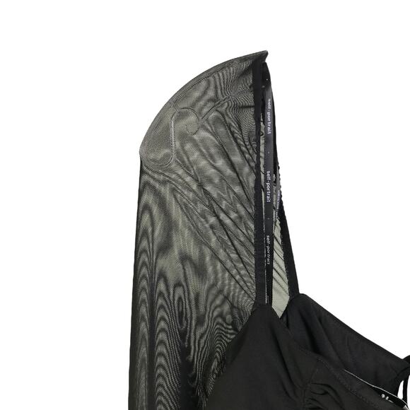 Self-Portrait Ruched Top Women Sz 10 Black Jersey Mesh Long Sleeve Night Out - Picture 6 of 11